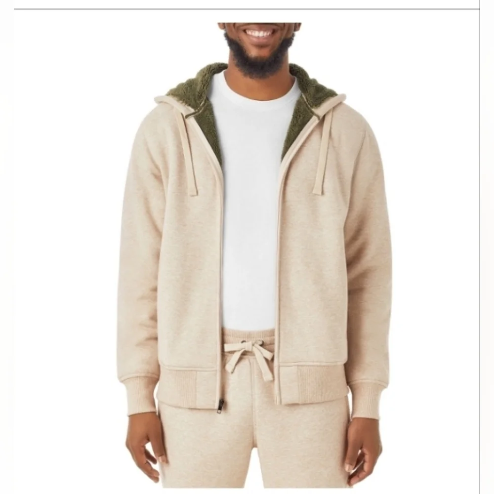 Member's Mark Men's Full-Zip Soft Fleece Sherpa Lined Hoodie Java Roast